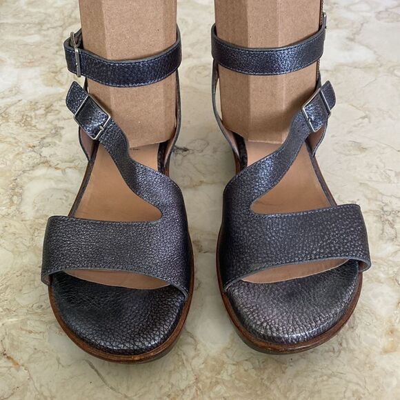 Wonders Leather Sandals Metallic Grey Ankle Strap - Picture 3 of 13